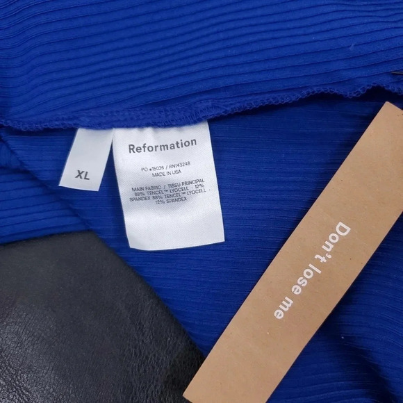 Reformation Dress Kensy Cutout Blue Stretch Knit Mini Size XL NWT - Picture 6 of 15